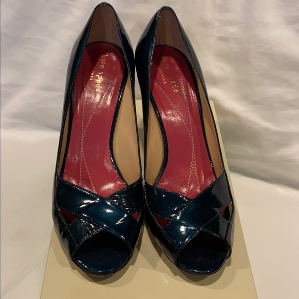 Kate spade metallic blue 7.5 peep toe pumps